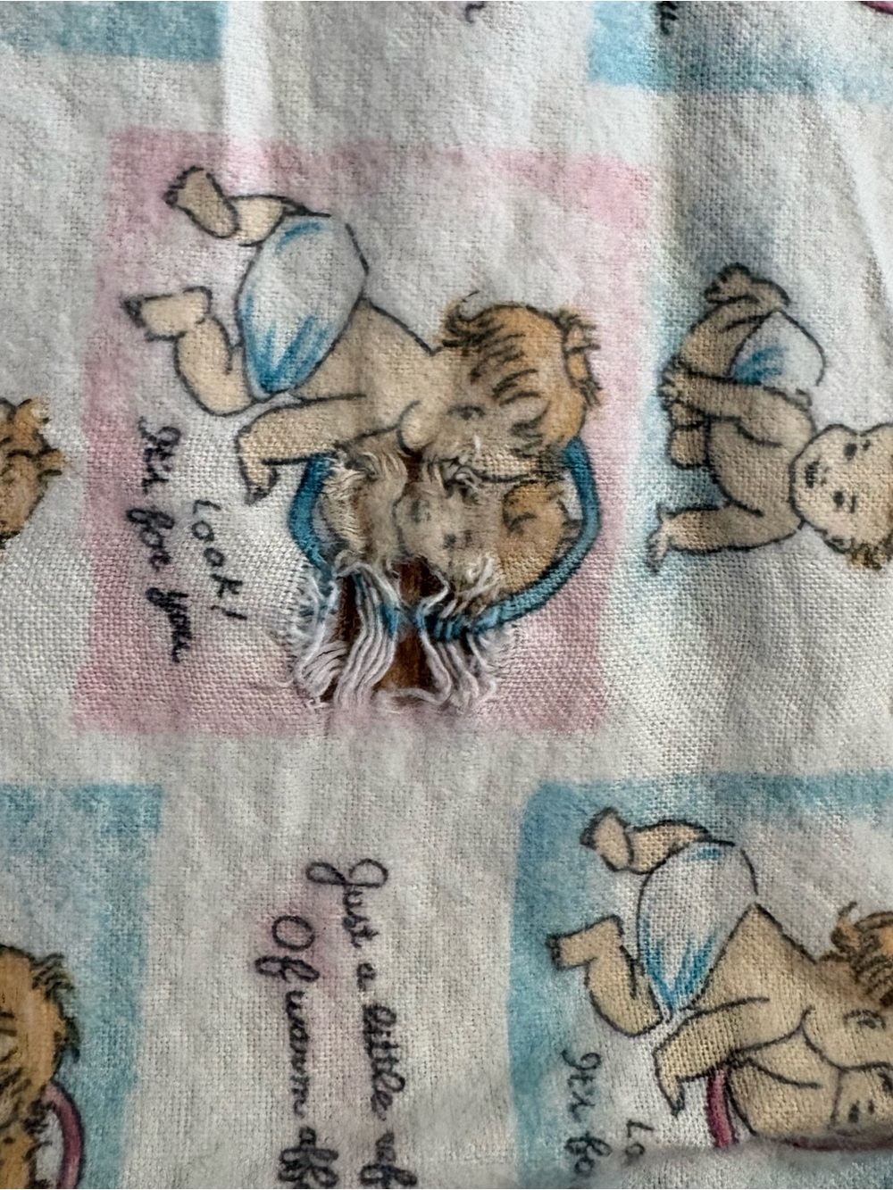 Lot of 2 Vintage Flannel Baby Blanket Precious Moments Teddy Beddy Bear Handmade - Picture 6 of 11